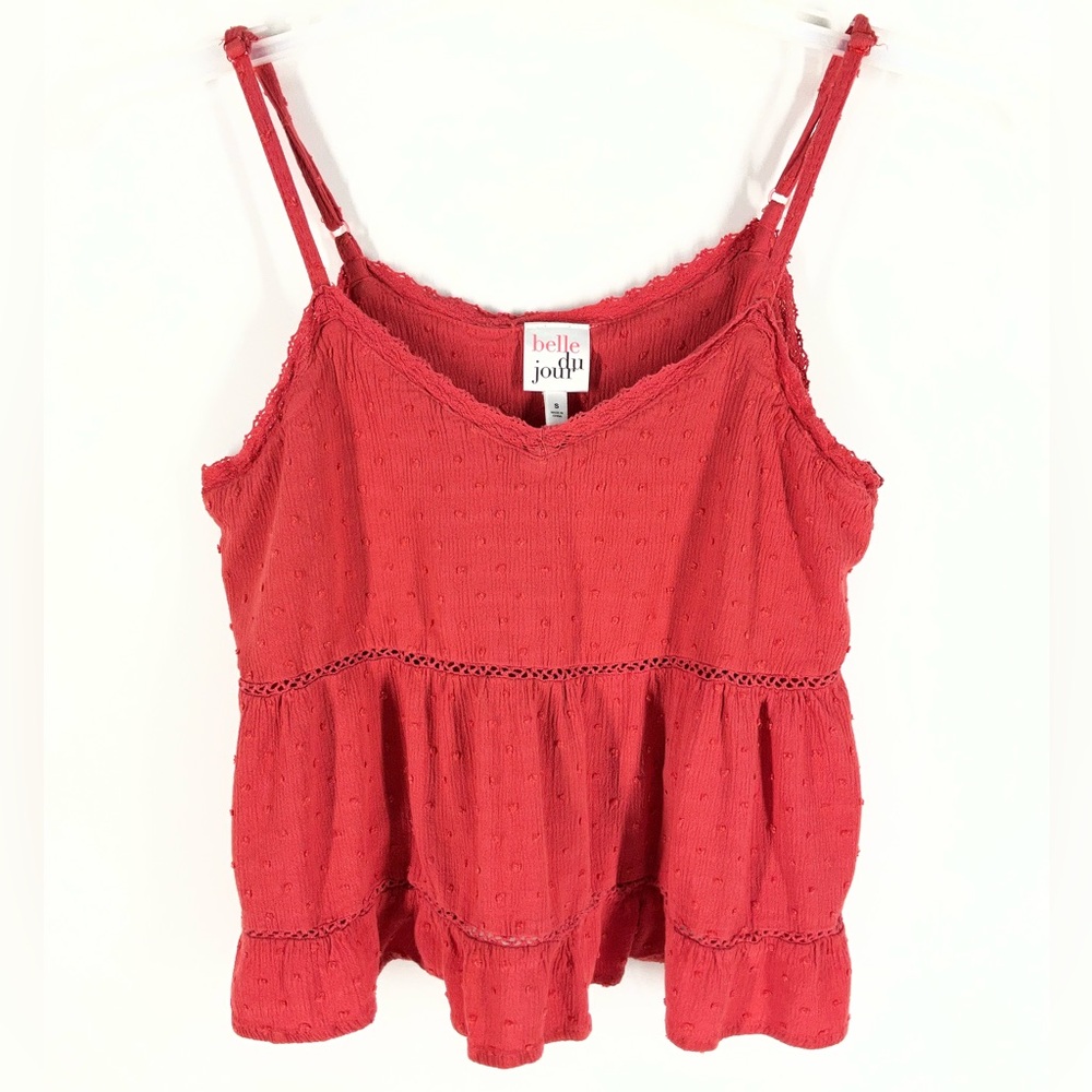 Belle Du Jour Women's Red Feminine Camisole Peplum Top Adjustable Straps | Small